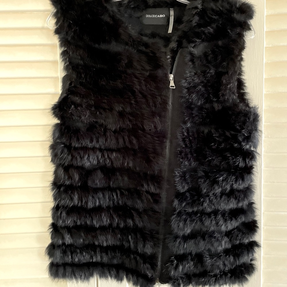 Motorcycle Zip Rabbit Fur Vest by Dolce Cabo